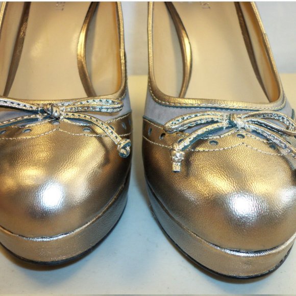 Nine West New CelebM Platform pumps 9.5 M Gold Leather burlesque pinup - Picture 5 of 7